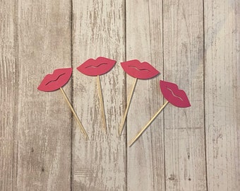 24 pink lips toothpicks, baby shower, birthday party, bachelorette party, appetizer picks, food picks, cupcake toppers, wedding shower