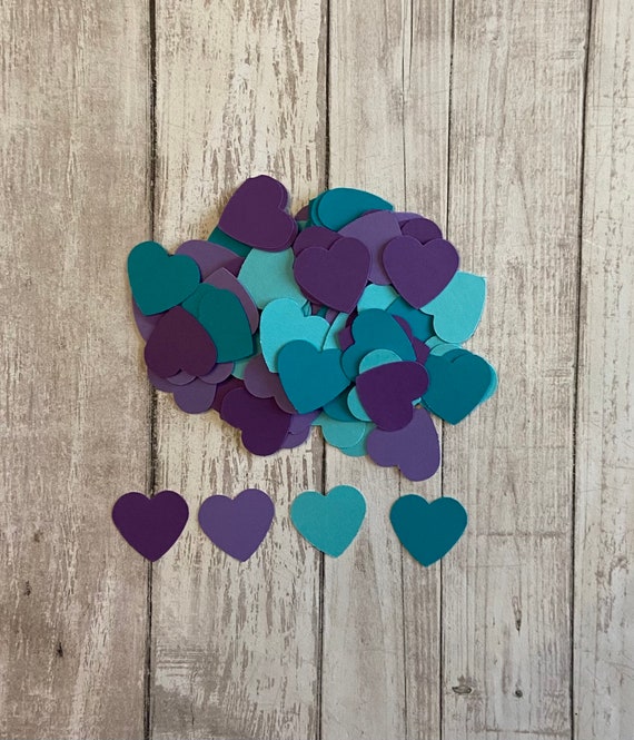 150 Purple Teal Heart Confetti Wedding Confetti Die Cut Etsy UK