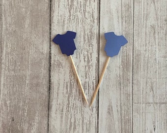 24 assorted blue baby onesie toothpicks, baby shower, baby boy shower, appetizer picks, food picks, cupcake toppers