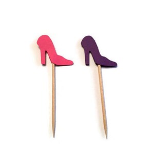 24 pink and purple high heel toothpicks,wedding shower, birthday decor, bachelorette, appetizer picks, food picks, cupcake toppers image 3