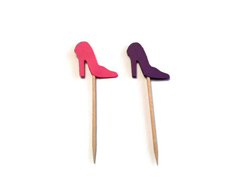 24 pink and purple high heel toothpicks,wedding shower, birthday decor, bachelorette, appetizer picks, food picks, cupcake toppers image 3