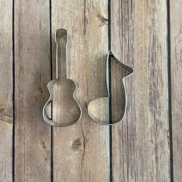 Set of 2 guitar and music note cookie cutters - baking supply, retirement party, teacher gift, teacher appreciation, music theme gift