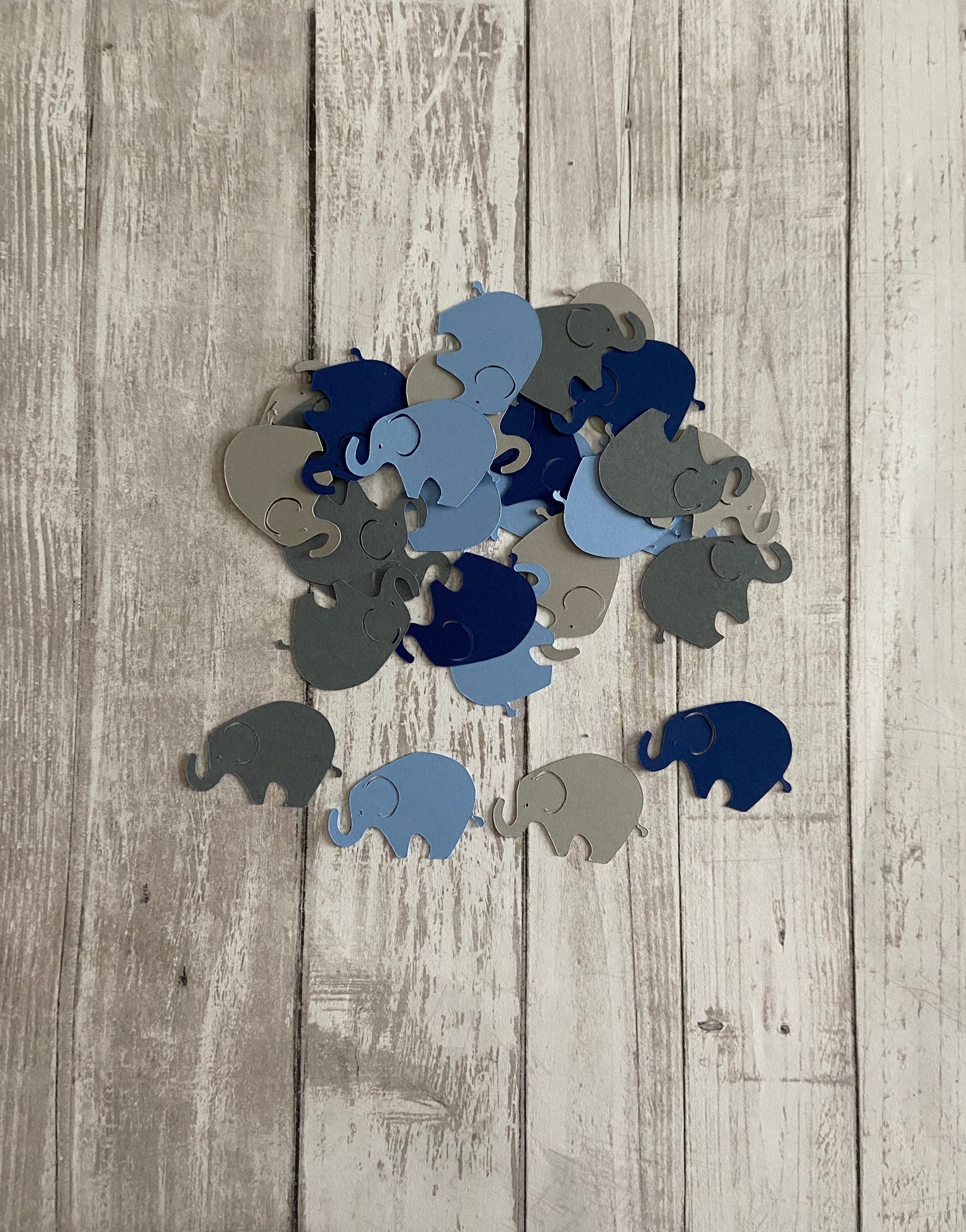 100 Assorted Blue and Grey Elephant Confetti Die Cut Elephant Baby Shower Elephant Theme Party Elephant Dcor Elephant
