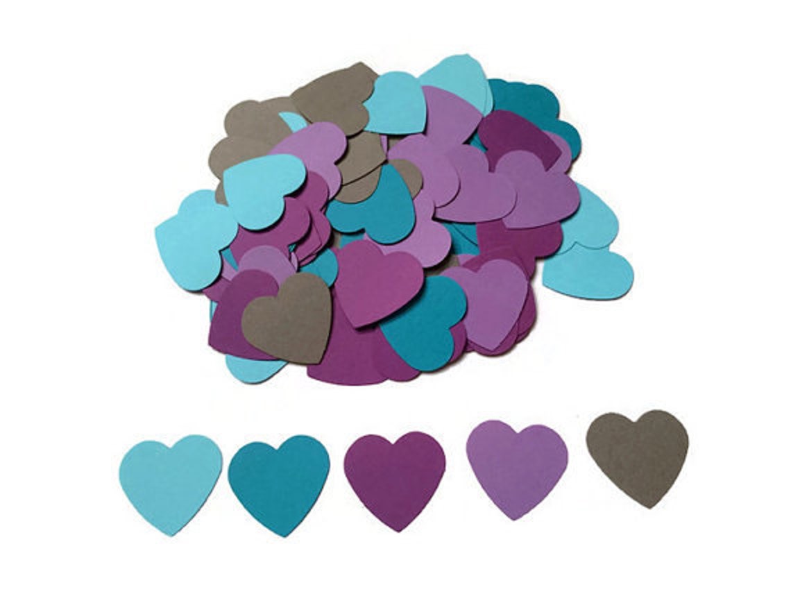 150 Teal and Purple Heart Confetti Wedding Confetti Die Cut Etsy