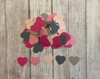 150 Pink and Grey Heart Confetti, Wedding Confetti, Die Cut Hearts, Baby Shower, Pink Hearts, Bridal Shower, Wedding Shower, Throw Confetti