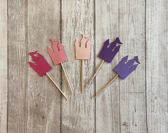 24 castle toothpicks, princess baby shower, princess birthday, princess party, appetizer picks, food picks, princess castle cupcake toppers