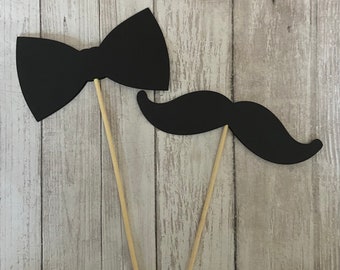 Set of 2 Mustache and Bow Tie Centerpieces - cake toppers, baby shower, little man shower, little man decorations, mustache centerpieces