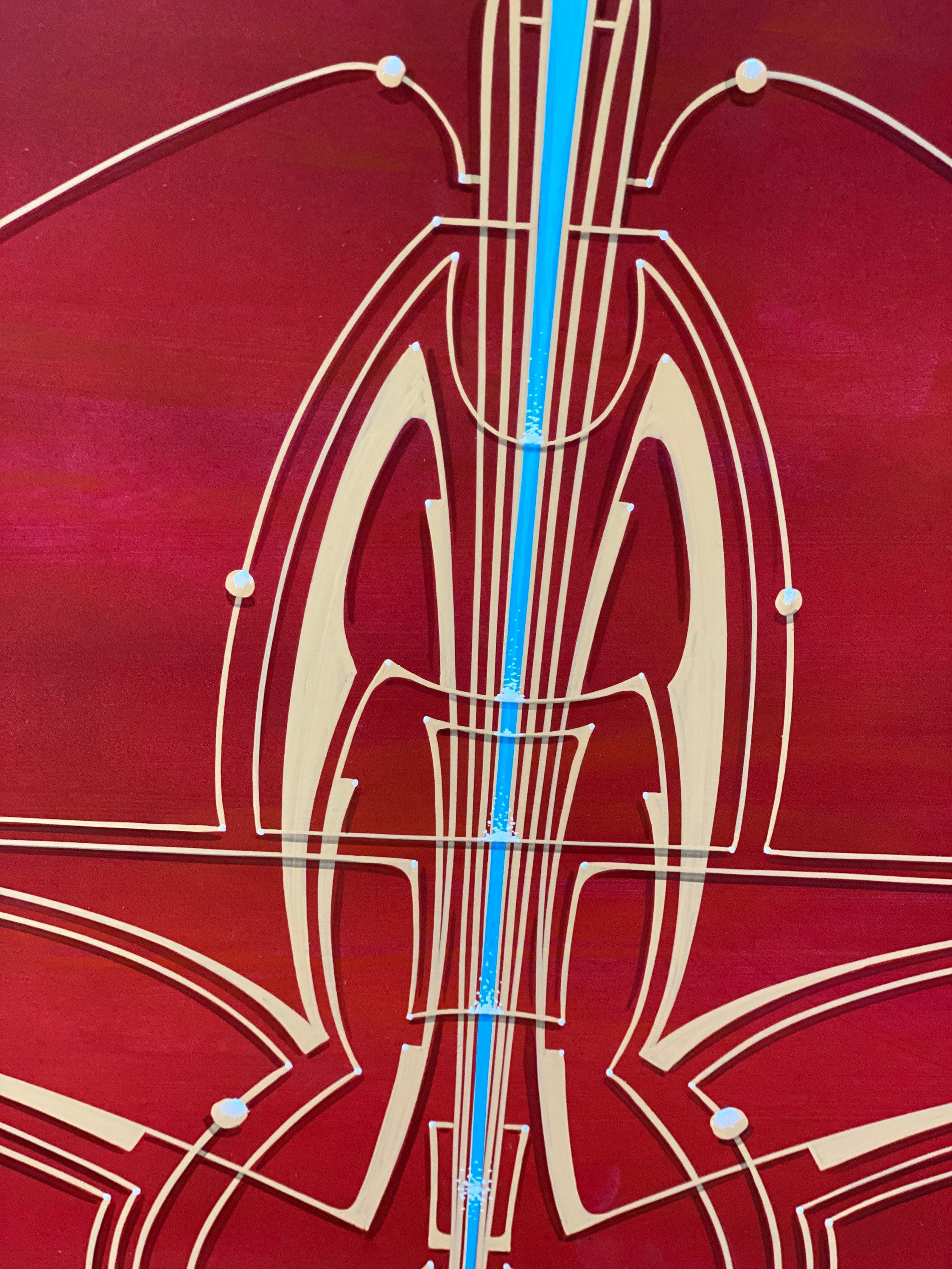 Large Red Modern Pinstriping Art 44 x 21 Framed — Music City Paintworks