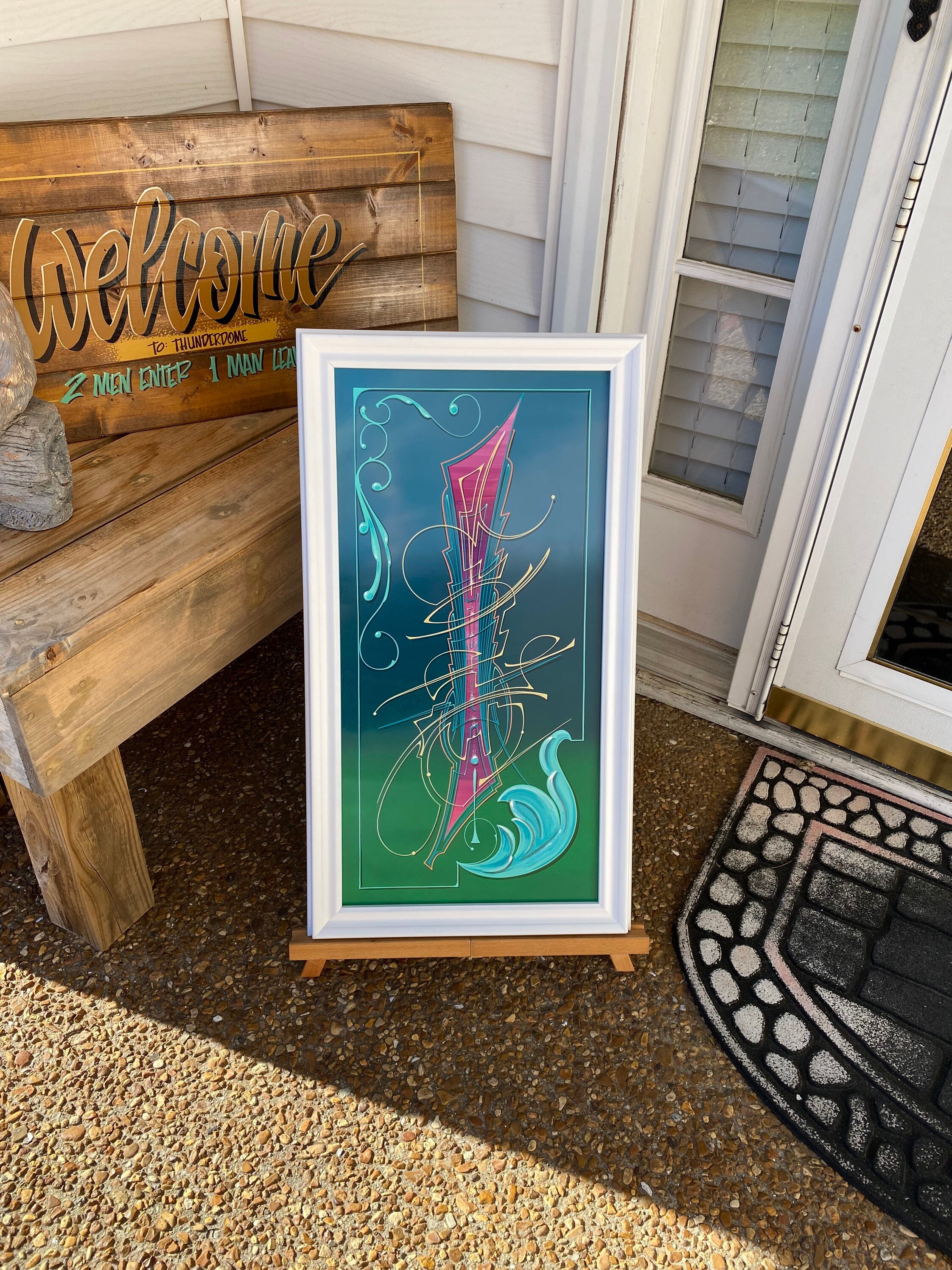 Hand Painted Pinstriping / Modern Wall Art / White Framed Etsy