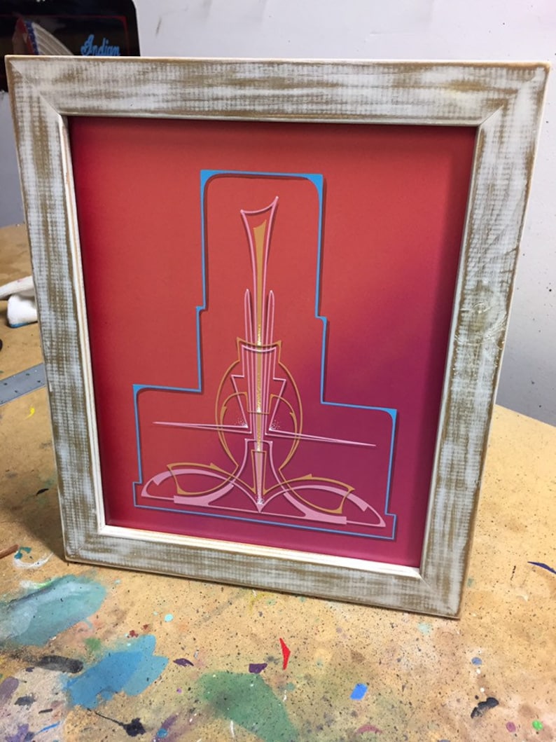 Hand Painted Hot Rod Art Garage Decor Pinstriping Wall Art Framed Wall Decor Ready To Ship Modern Modern Art Abstract Painting
