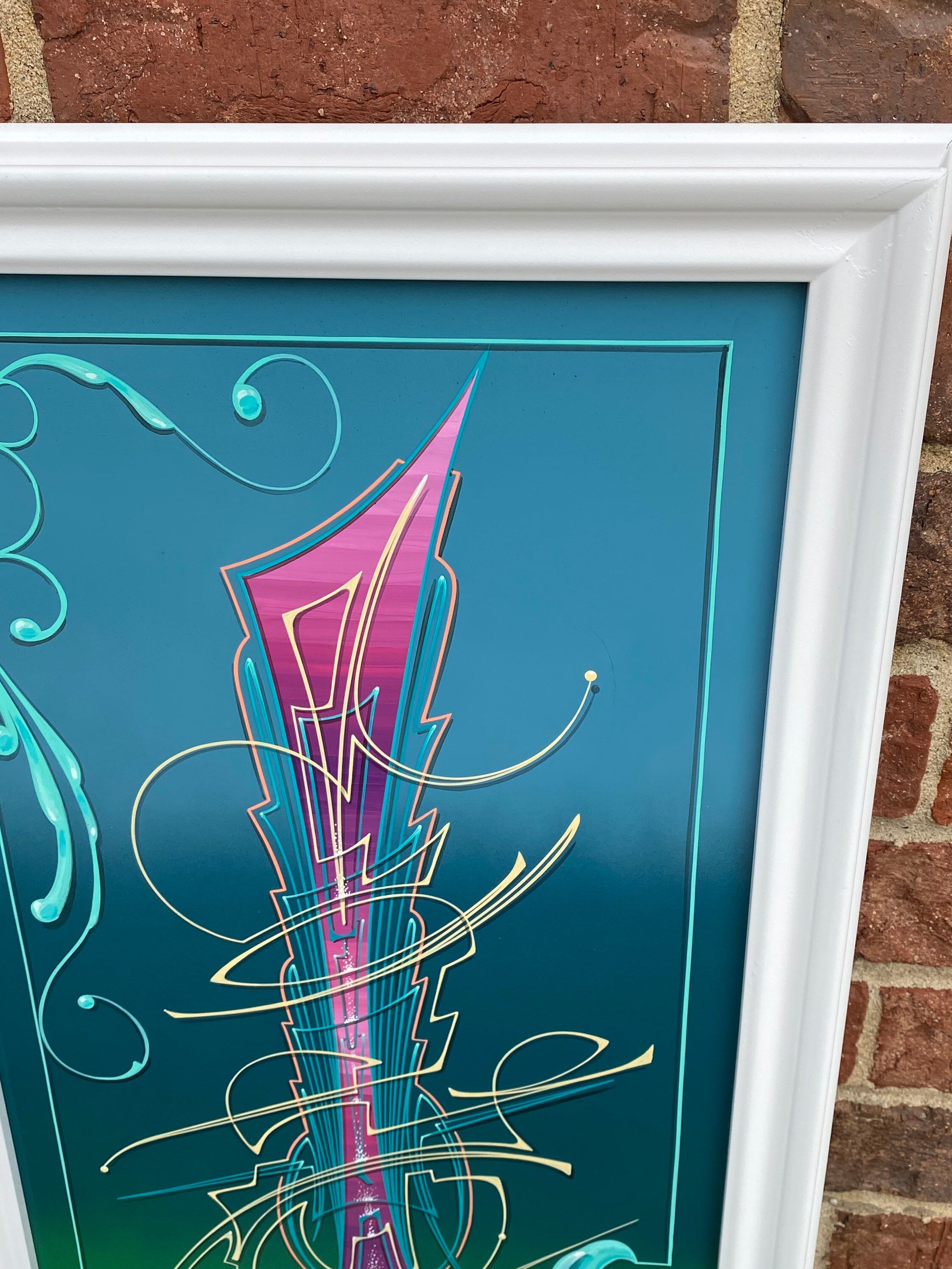 Hand Painted Pinstriping / Modern Wall Art / White Framed Etsy
