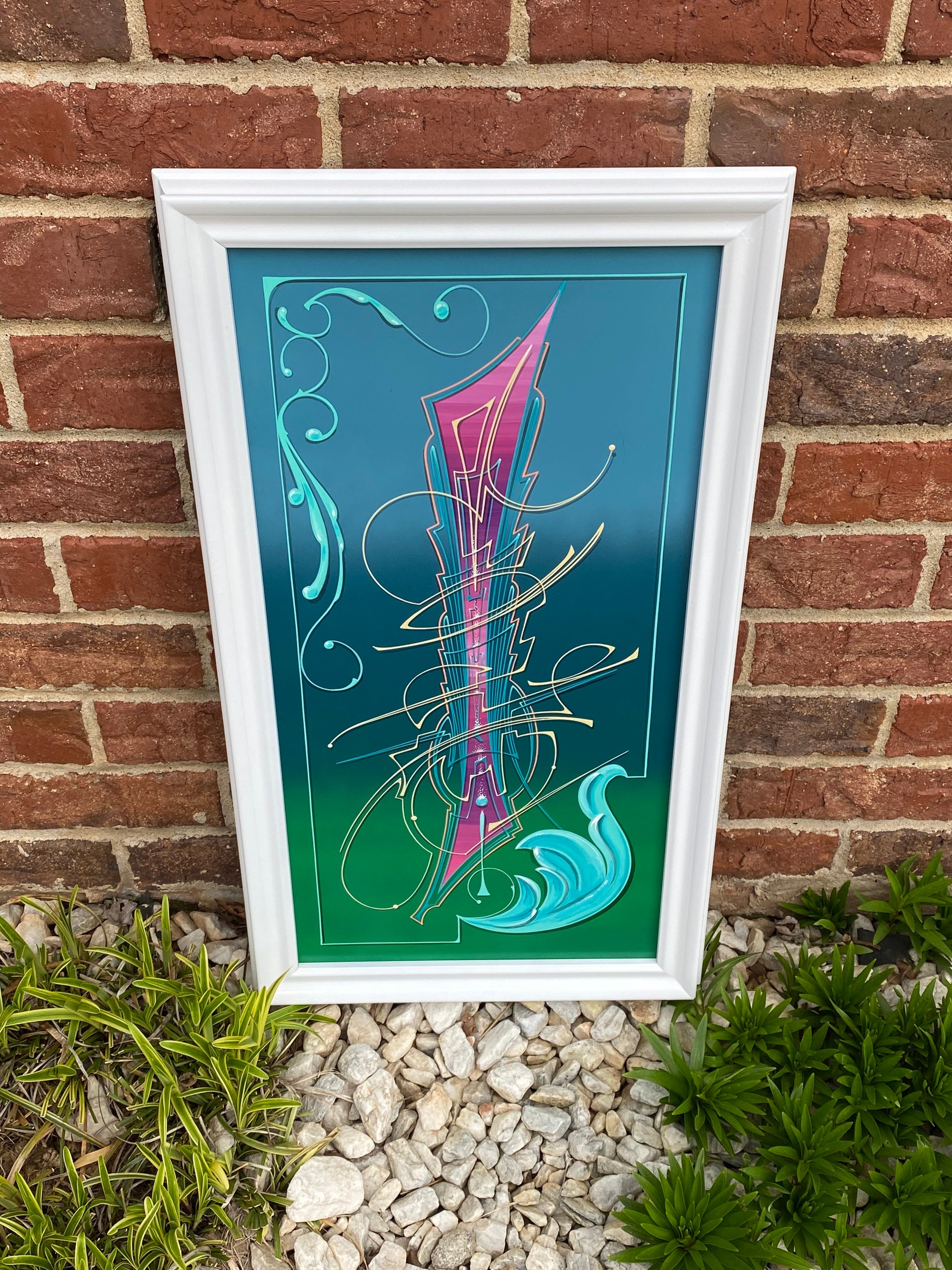 Hand Painted Pinstriping / Modern Wall Art / White Framed Etsy