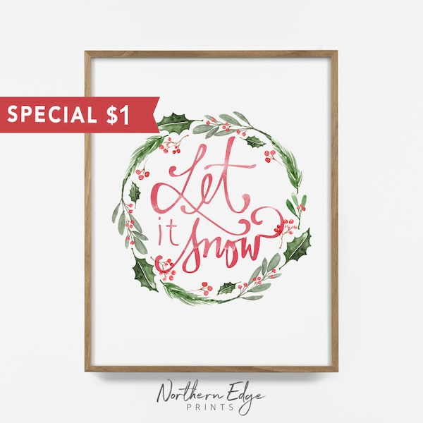 let it snow, christmas quote print, christmas decor, printable holiday wall art, christmas art print, christmas art sale, winter wall art