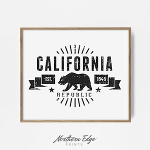 California wall decor, California flag artwork, california décor, surf style print, california quote print, california republic art decor