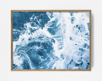 sea foam print, printable wave, aqua sea foam photo, ocean blue print, printable wave art, boho beach art, wave decor, nautical art 201757