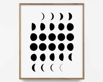 Mondphasen Druck, Mond Print, Mondphasen Kunst, druckbare Mondkunst, minimalistische Mondkunst, minimalistische Kunst, abstrakte Kunstwerke, moderne Weltraumkunst