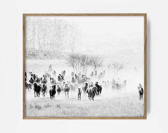 cowboy print, western print, western art, cowboy art, country western decor, cowboy decor, radio print, southwest print, southwest art, BW