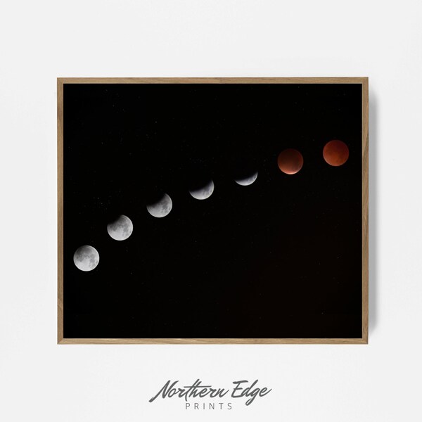 blood moon progression, printable moon art, night sky art, moon print, star decor, moon wall decor, solar system photograph, eclypis photo