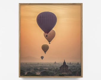 hot air balloon print, sunset photo, printable balloon, beautiful sky print, carnival photo, hot air balloon art, retro decor, retro print