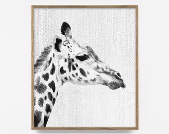 Baby Giraffe Print, Printable Nursery Art, Baby Animal Art, Zoo Print, Nursery Decor, Minimalist Animal Print, Black White Giraffe, Baby Art