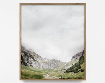 mountain print, scandinavian print, mountain art, landscape photography, wilderness art, fog print, printable wall art,  rustic nature print