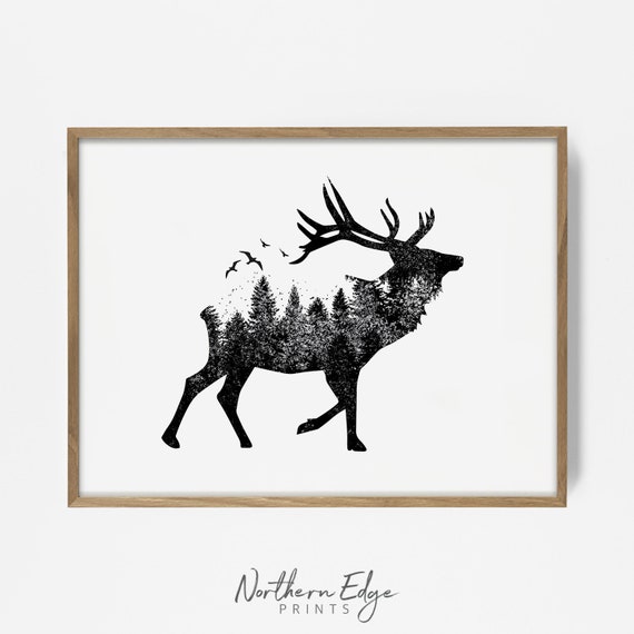elk print, forest print, forest wall print, elk art, native print, native art, boho print, woodland art, woodland print, printable elk