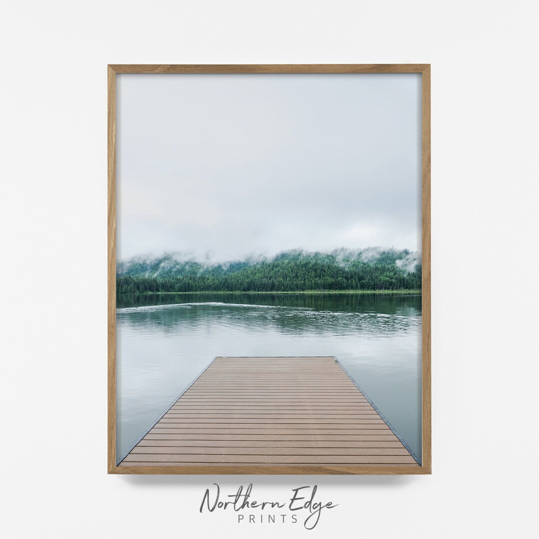 Canoe Dock Print, Printable Dock Art, Summer Lake Art, Fog Lake Print ...
