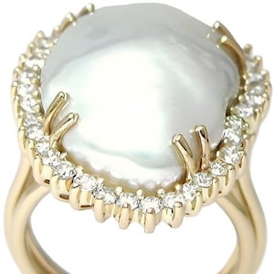 Ladies 14k-y gold fresh water pearl and diamond handcrafted ring