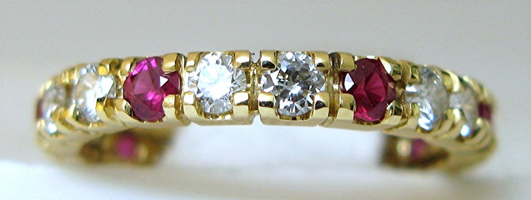 Ladies 14k Yellow Gold Eternity Ruby and Diamond Band Ring - Etsy