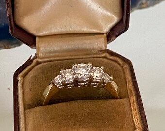VTG 14K Natural Five Diamond 1 Carat Ring Band Yellow Gold Sizable