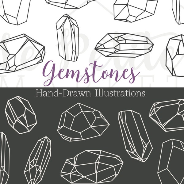 Hand Drawn Gem Clipart, Crystal Clipart, Bling Clip Art, Hand Drawn Crystals and Minerals, Geometric Gems, Jewelry Gem Illustration Clip Art