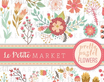 Floral Clipart Set, Country Flower Illustrations (PNG, JPG)
