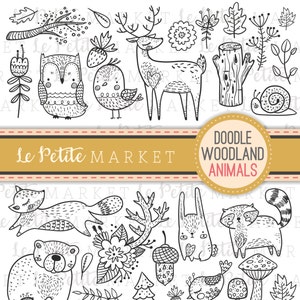 Doodle Woodland Animal Clipart, Forest Digital Stamps (PNG, JPG, SVG)