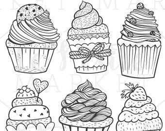 Cupcake Drawing Etsy