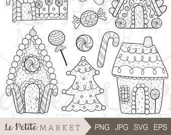 Hand Drawn Gingerbread Clip Art, Gingerbread House Clip Art, Cute Gingerbread Man Clipart, Gingerbread Houses Digital Stamps, Holiday Houses