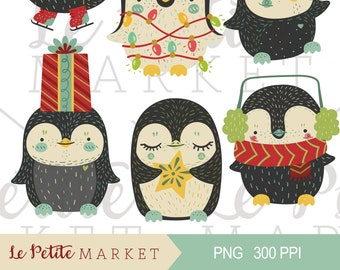 Cute Holiday Penguin Clip Art, Christmas Penguin Clipart, Holiday Penguin Illustration Set, Cute Christmas Clip Art, Penguin Clipart