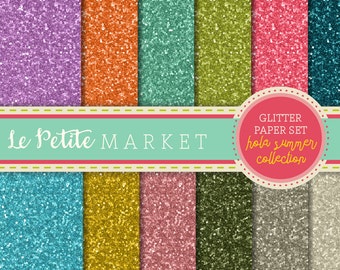 Summer Glitter Paper Pack, Mint, Blue, Gold (Digital Paper)