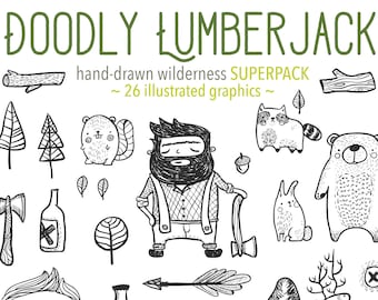 Handgezeichnet Holzfäller Wald Clipart Bundle (Digital)