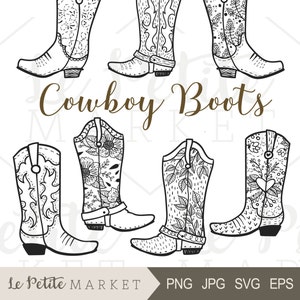 Cowboy Boot Clip Art, Hand Drawn Cowboy Boots, Cowgirl Boots Clipart, Cowboy Boot Digital Stamp, Western Boots ClipArt, Rodeo Clipart