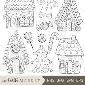 Hand Drawn Gingerbread Clip Art, Gingerbread House Clip Art, Cute Gingerbread Man Clipart, Gingerbread Houses Digital Stamps, Holiday Houses