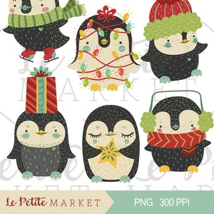 Cute Holiday Penguin Clip Art, Christmas Penguin Clipart, Holiday Penguin Illustration Set, Cute Christmas Clip Art, Penguin Clipart