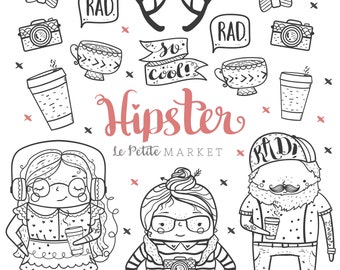 Cute Hand Drawn Hipster Clip Art, Cute Hipster Clipart, Hipster Illustrations, Hipster Kids Clip Art, Hipster Doodles Hipster Digital Stamps