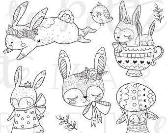 Cute Bunny Rabbit Clip Art, Bunny Clip Art, Spring Animals Clip Art, Rabbit Digital Stamps, Spring Clipart, Cute Rabbit Illustration Set