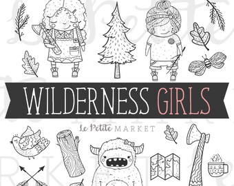 Cute Lumberjack Clip Art Set, Girl Clipart, Girl Lumberjack Clip Art, Girl Wilderness Illustrations, Camping Clip Art, Yeti Camp