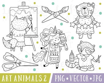 Instant Download Art Animal Clipart, Cute Unicorn Student Clipart, Classroom Clipart, Kindergarten Clipart, First Grade Clipart, Art Class