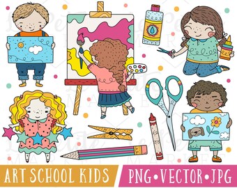 Cute School Kids Clipart Images, Cute School Clip Art, Art Class Kids Clipart, Cute Craft Clipart, Classroom Clipart, Kindergarten Clipart