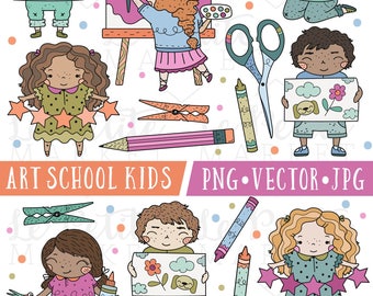 Art Class Clipart, Cute School Clipart, Kindergarten Clipart, First Grade Clipart, Cute Kid Clipart, Cute Art Clipart Images, Commercial Use