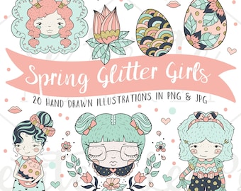 Spring Fashion Easter Clipart Set, Navy Blush Pink Gold Mint, Floral Easter Egg, Party Graphics, Easter Clip Art, Planner Girl Clip Art png
