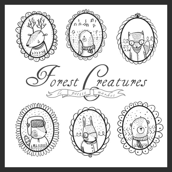 Cute Forest Animals Clipart Set, Cute Woodland Clipart Portraits, Woodland Animal Illustrations, Forest Animal Illustrations, Fox Clipart