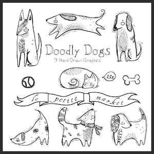 Doodly Cute dog Clipart, Dog Illustration, Hand Drawn Dog Clipart, Intant Download, Digital Scrapbooking Dogs, Dog Vector Graphics